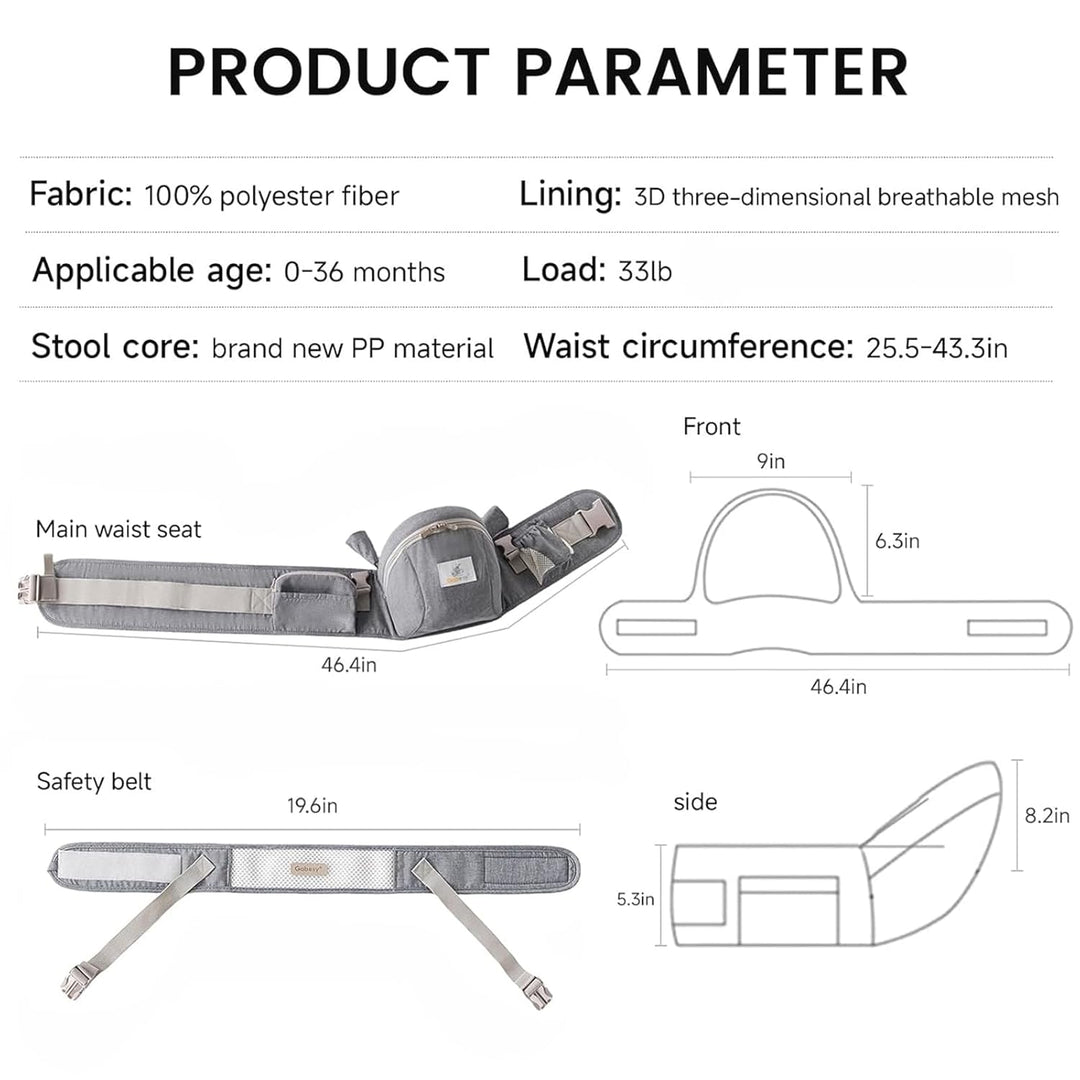 Baby Hüftsitz, ergonomisch, mit Sicherheitsgurt, aus reiner Baumwolle, atmungsaktiv, 0-36 Monate (Du