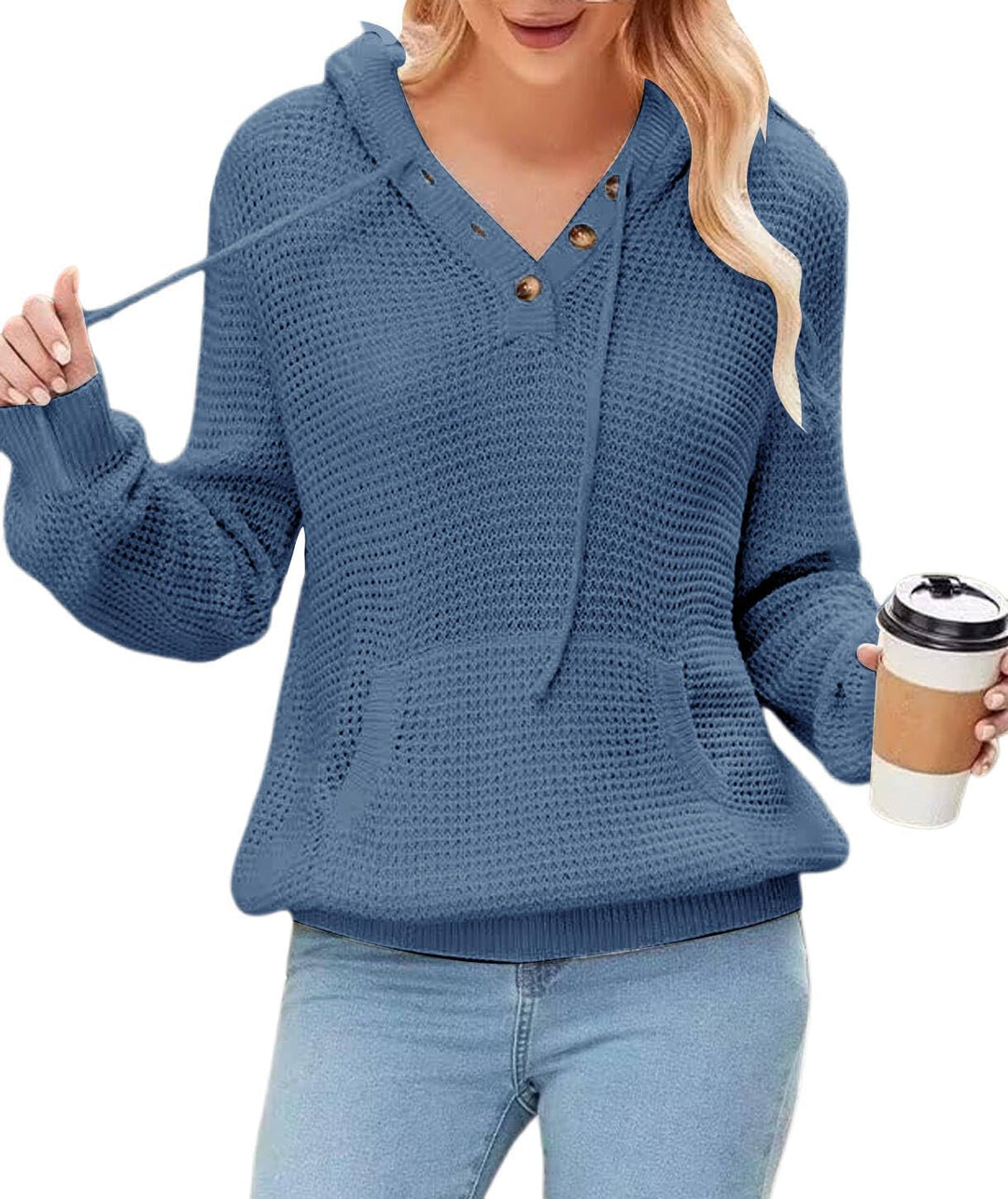 TrendiMax Hoodie Damen Strickpullover Kapuzenpullover Herbst Übergangs Sweatshirt Langarm Pullover D