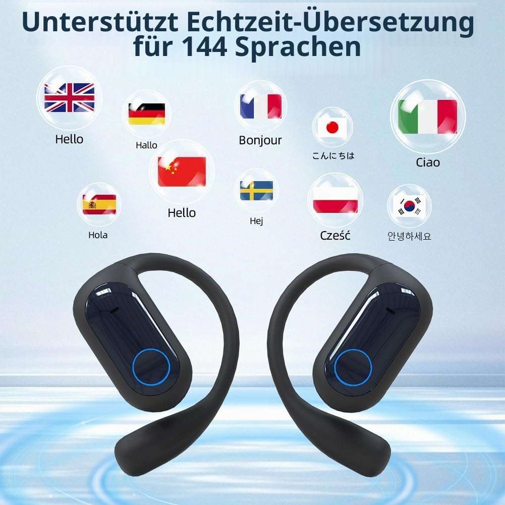 AI Übersetzer Kopfhörer, Echtzeit Übersetzungskopfhörer 144 Sprachen, Translation Earbuds Bluetooth