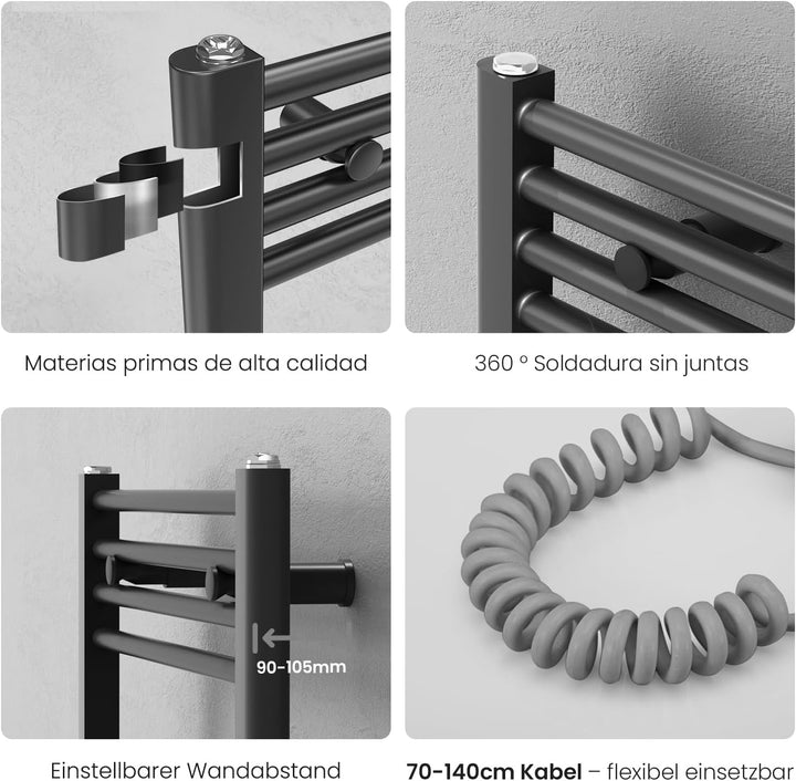 Heilmetz Badheizkörper Elektrisch mit Smart WiFi Heizstab 500W Leistung 1000 x 600 mm Anthrazit Gera