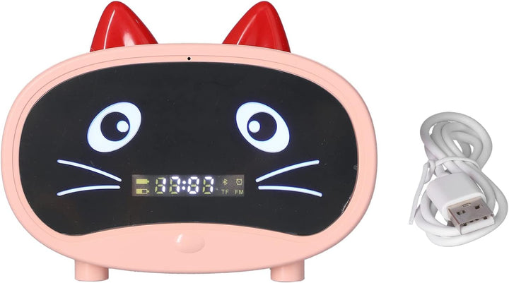 Topiky Digitaler Wecker-Lautsprecher, Cartoon-Katzen-Wecker mit Temperaturanzeige, Dual-Wecker, Blue