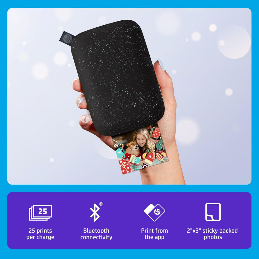 HP Sprocket Portable 5x7.6 cm Sofortbilddrucker (Schwarz) Drucken Sie Bilder auf Zink Sticky-Backed