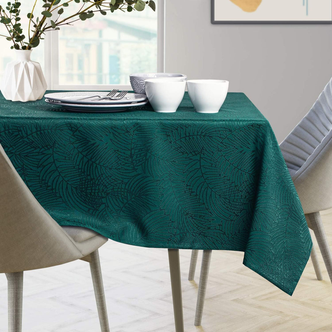 AmeliaHome Tischläufer Set 35x300 cm und 115x300 cm Lotuseffekt Wasserabweisend Blätter Achat grün G