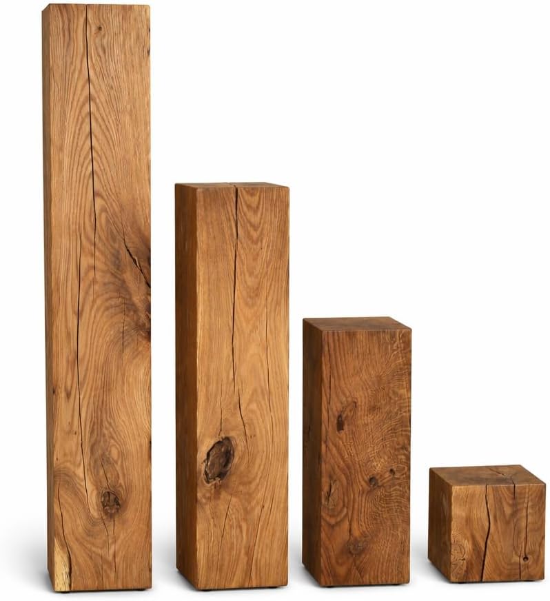 ms factory Holzblock Eiche Massiv - Handgefertigter Holzklotz - Rustikale Holzsäule - Beistelltisch