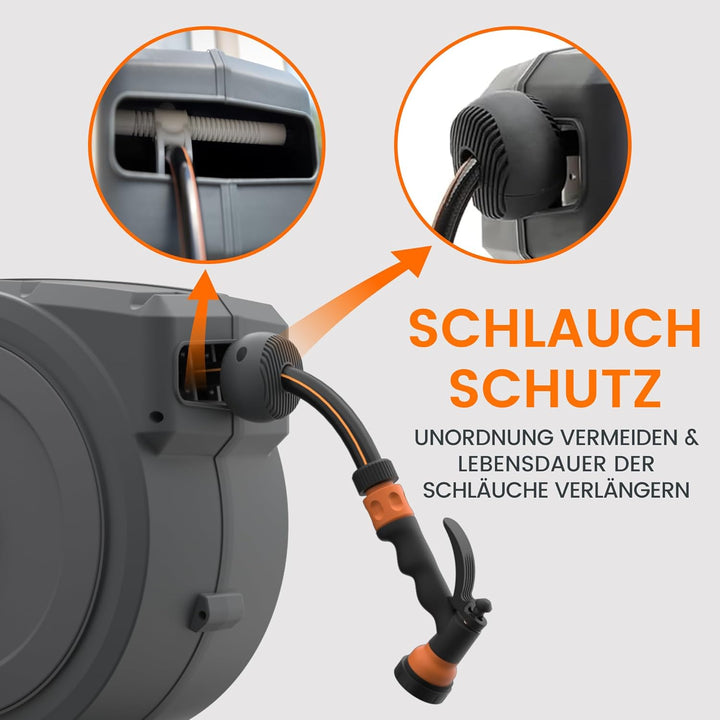 Giraffe Tools Automatikschlauchtrommel 25m+2m, Wandmontierte Gartenschlauch-Aufroller 180° Schwenkba