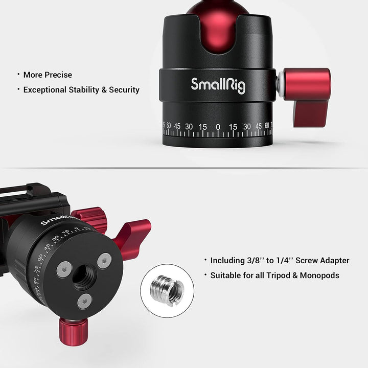 SMALLRIG 360° Kugelkopf mit 1/4 Zoll Schraubbefestigung Aluminium Mini Stativkopf für Canon/für Sony