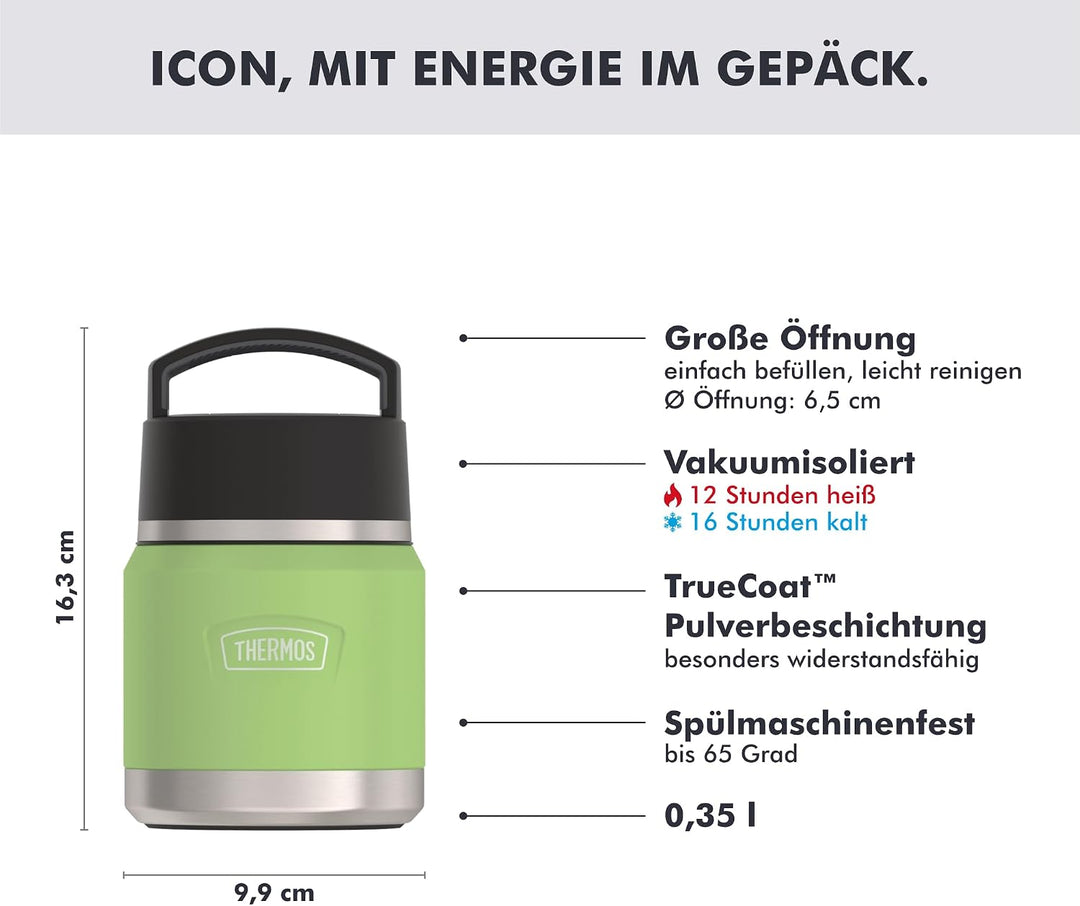 Thermos ICON Kids Thermobehälter für Essen 0,35l, grün, lime, Edelstahl, absolut dicht, hält Speisen