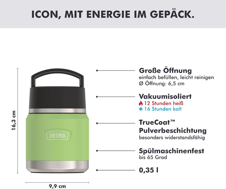 Thermos ICON Kids Thermobehälter für Essen 0,35l, grün, lime, Edelstahl, absolut dicht, hält Speisen