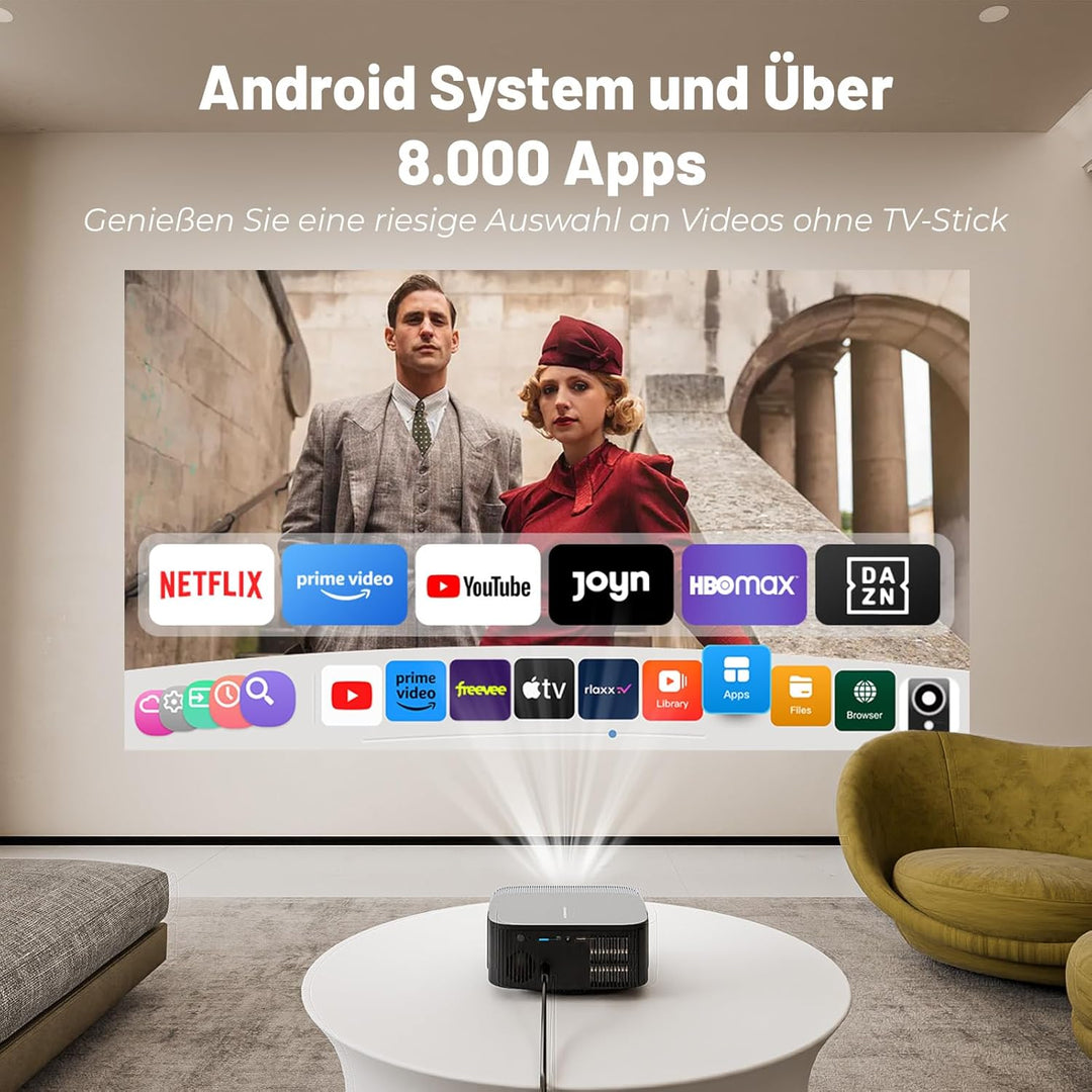 Beamer 4K Kompatibel mit Netflix, Native 1080P, Android 13.0, HDR10, Elektrischer Fokus & Automatisc