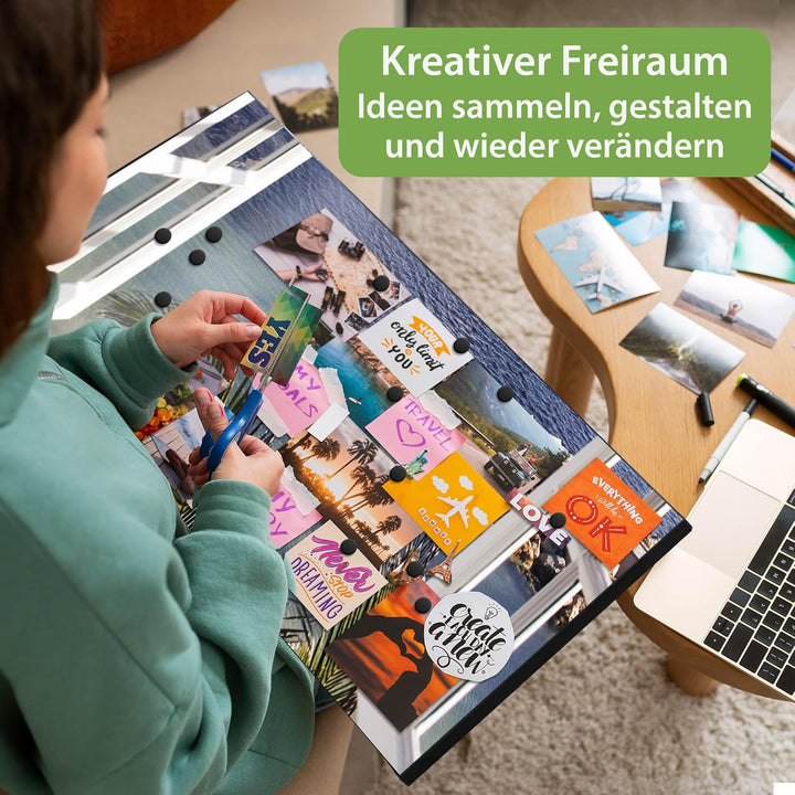 banjado Magnettafel schwarz 78 x 37cm / Magnetwand Metall/Magnetpinnwand als Memoboard/Pinnwand Magn