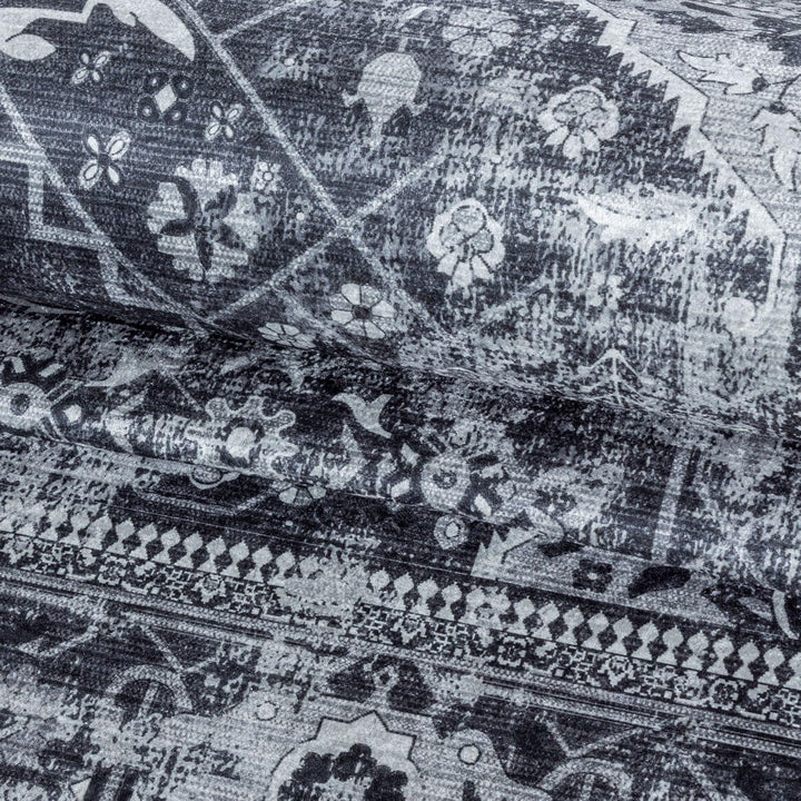 Waschbarer Teppich, Didigitaldruck Orientteppiche, Rechteckig, Schwarz - Grau - Weiss Farbe, Flachge