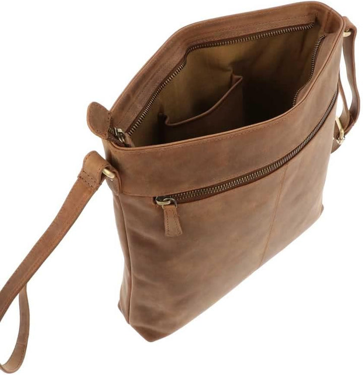 More Than Hip Bryony Schultertasche Damen - Vintage Umhängetasche aus Öko Leder Damentasche Crossbod
