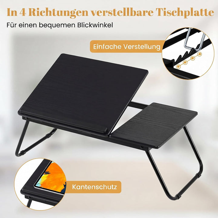 COSTWAY Laptoptisch klappbar, 4-Fach höhenverstellbar (Schwarz) | Betttisch Notebooktisch faltbar, B
