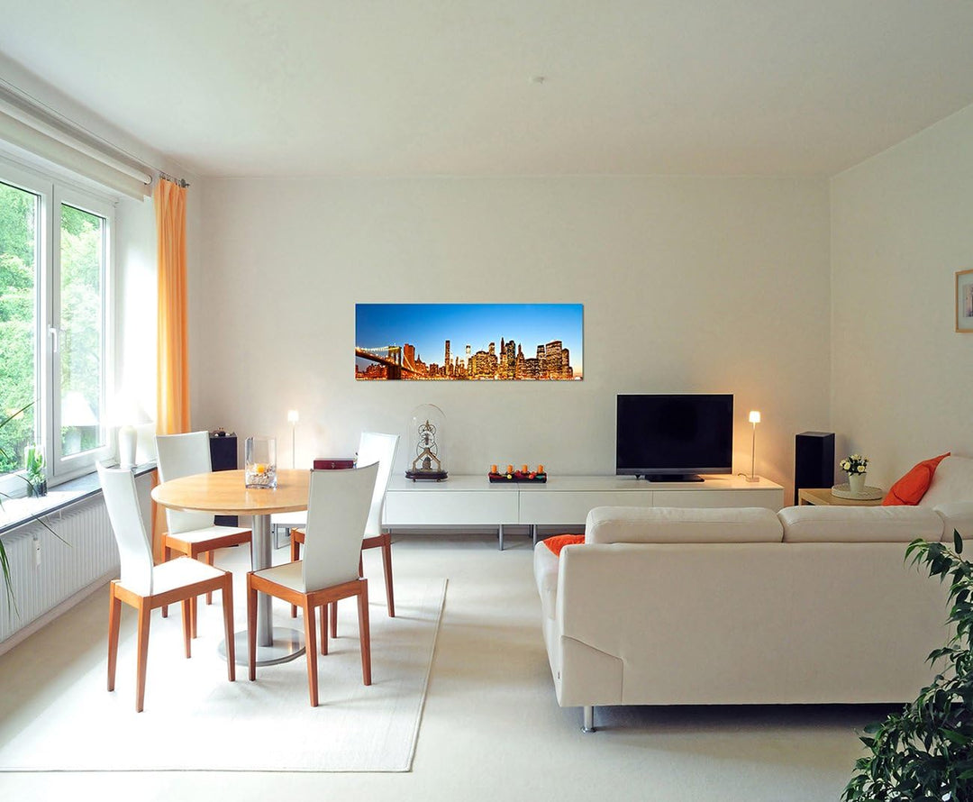 Paul Sinus Art Panoramabild auf Leinwand und Keilrahmen 150x50cm New York Manhattan Skyline Wasser