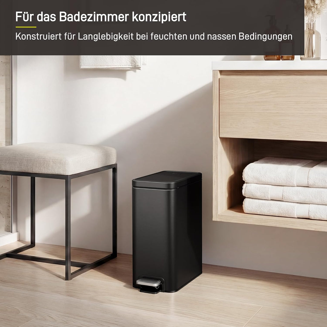 EKO Stella Mülleimer Bad 10L, Kleiner Abfalleimer fürs Badezimmer mit Soft-Close-Deckel, fingerabdru