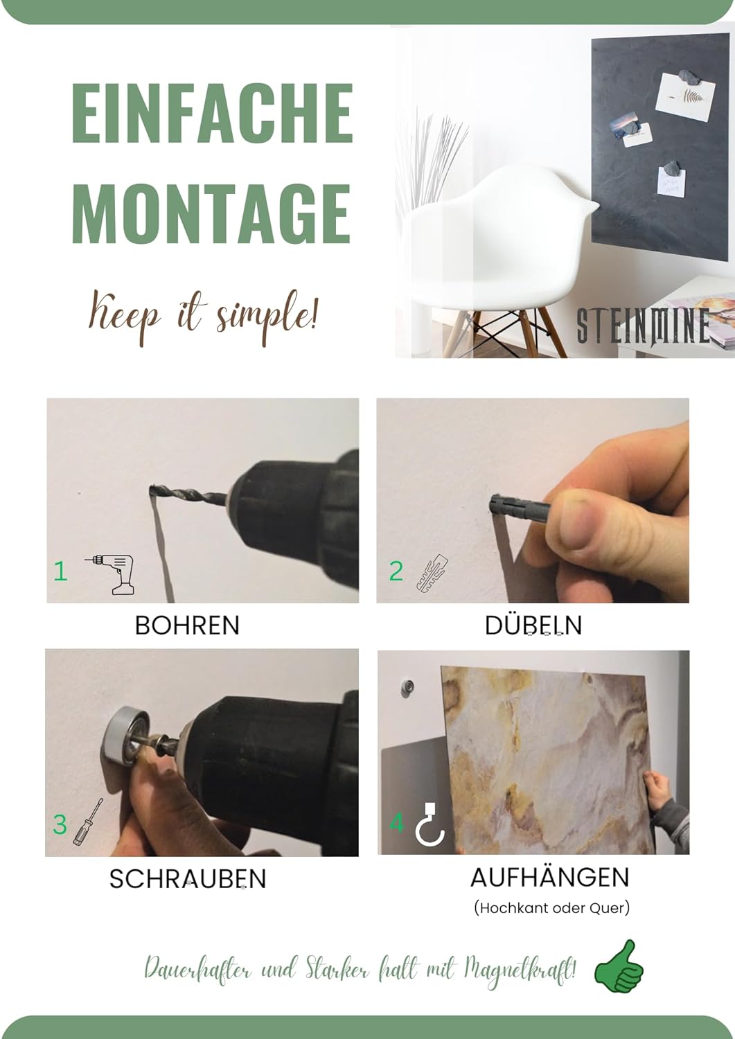 Magnettafel Echt Holz Eiche (Magnetwand+Kreidetafel+Pinnwand+Memoboard) verschiedene Grössen 20x80cm