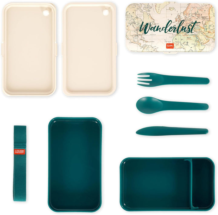 Legami - Lunchbox mit 3 Besteckn, Travel, Lunchbox, Fassungsvermögen 1200 ml, auslaufsicher, mikrowe