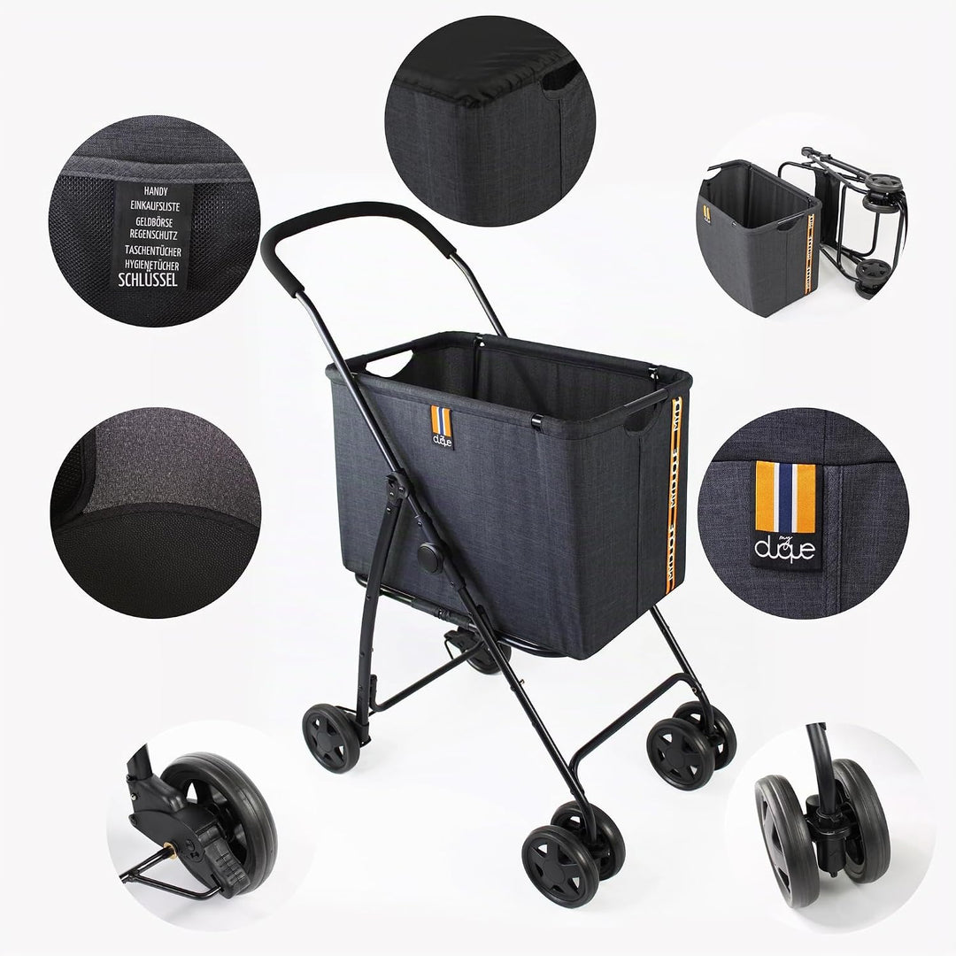 My Duque - Mila – Moderner Einkaufswagen bis zu 15 kg, einfach Faltbarer Einkaufstrolley mit Bremse,