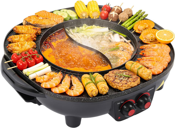Electric Hot Pot und grill, 2000W Elektrische Multifunktionspfanne, Kapazität 3L mit Deckel Deckelgr