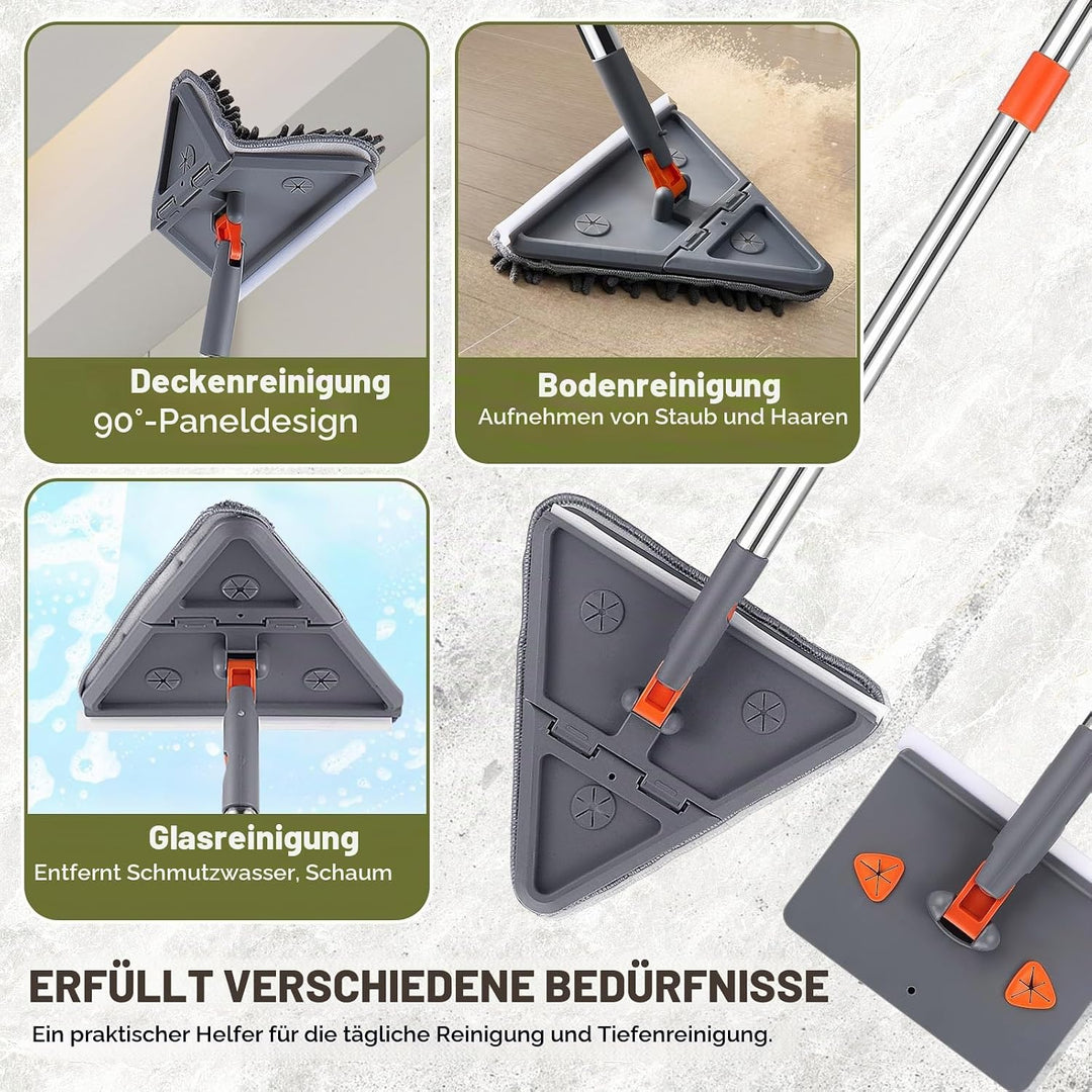 Wandreinigungsmopp, Verstellbarer Reinigungsmopp mit Langem Griff 200cm, Dreieckiger Reinigungsmopp