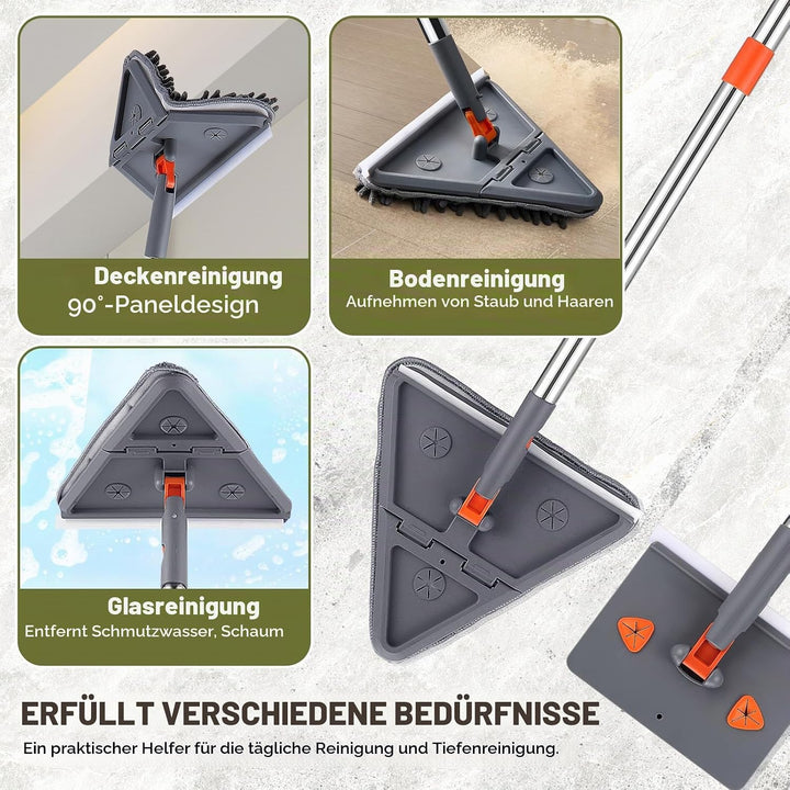 Wandreinigungsmopp, Verstellbarer Reinigungsmopp mit Langem Griff 200cm, Dreieckiger Reinigungsmopp