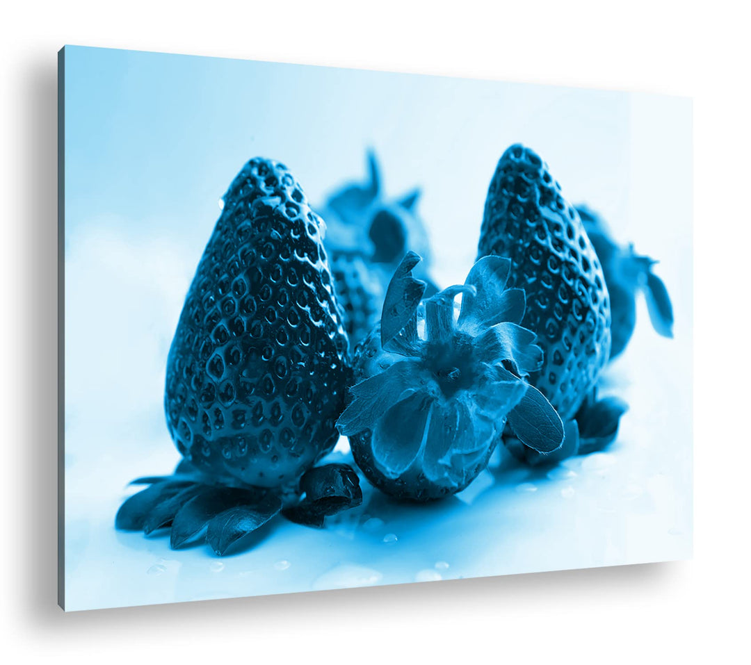 deyoli Knallrote Erdbeeren Format 80x60 Effekt: Monocrome Blau als Leinwandbild, Motiv fertig gerahm