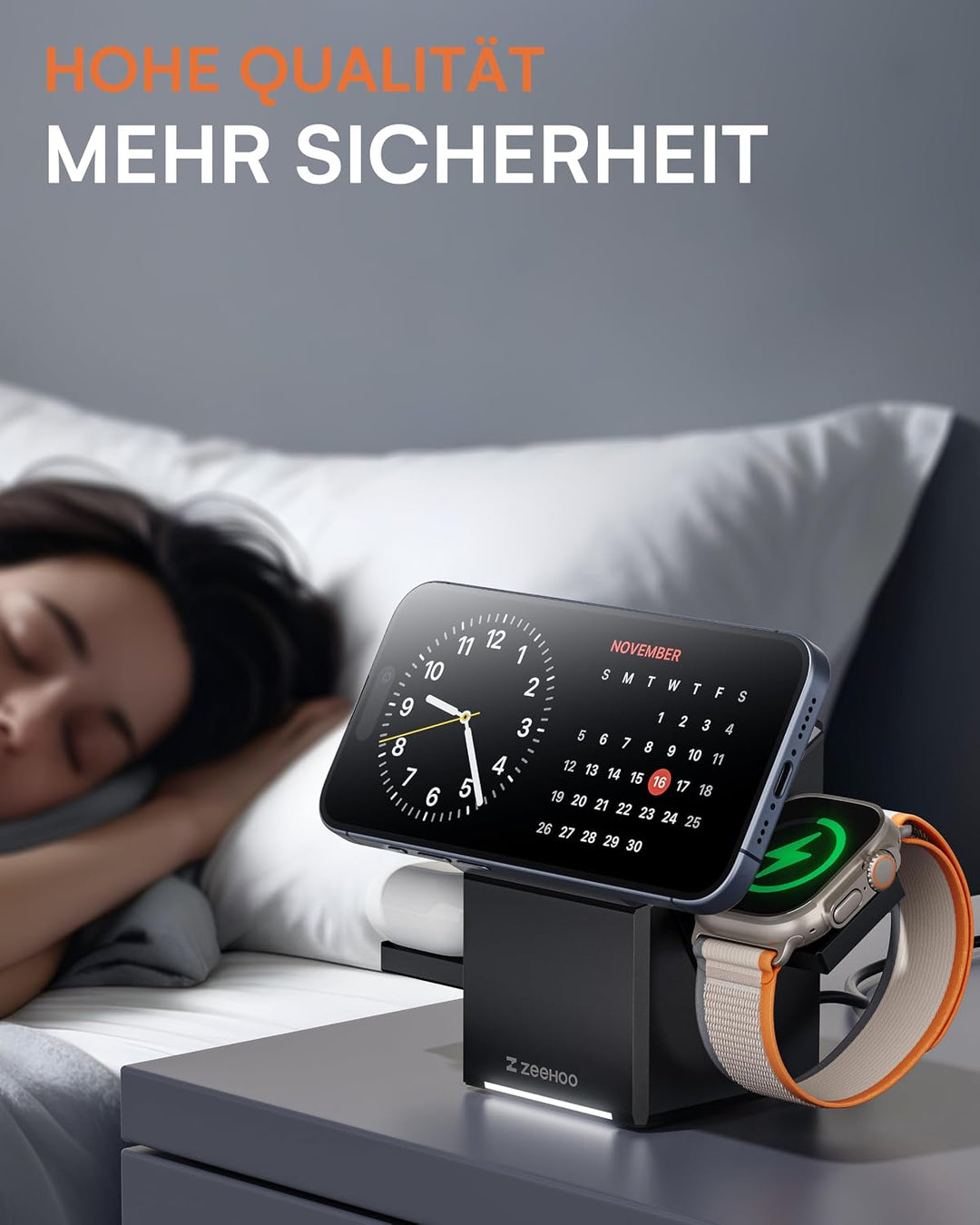 ZEEHOO Wireless Charging Station, CubeTrick-X Qi2 15W Schnellladung, kabellose Ladestation 3 in 1 mi