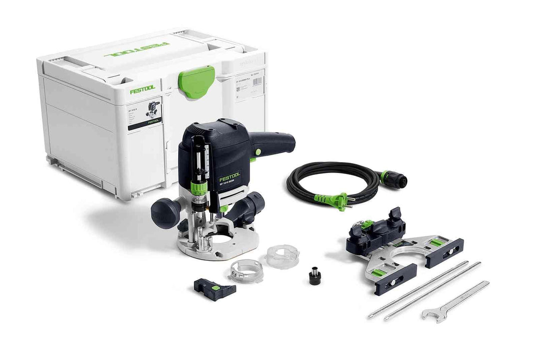 Festool Oberfräse OF 1010 REBQ-Plus (mit Seitenanschlag, Lichtmodul, Spannzange, Gabelschlüssel, plu