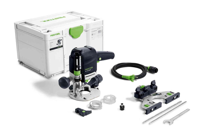 Festool Oberfräse OF 1010 REBQ-Plus (mit Seitenanschlag, Lichtmodul, Spannzange, Gabelschlüssel, plu