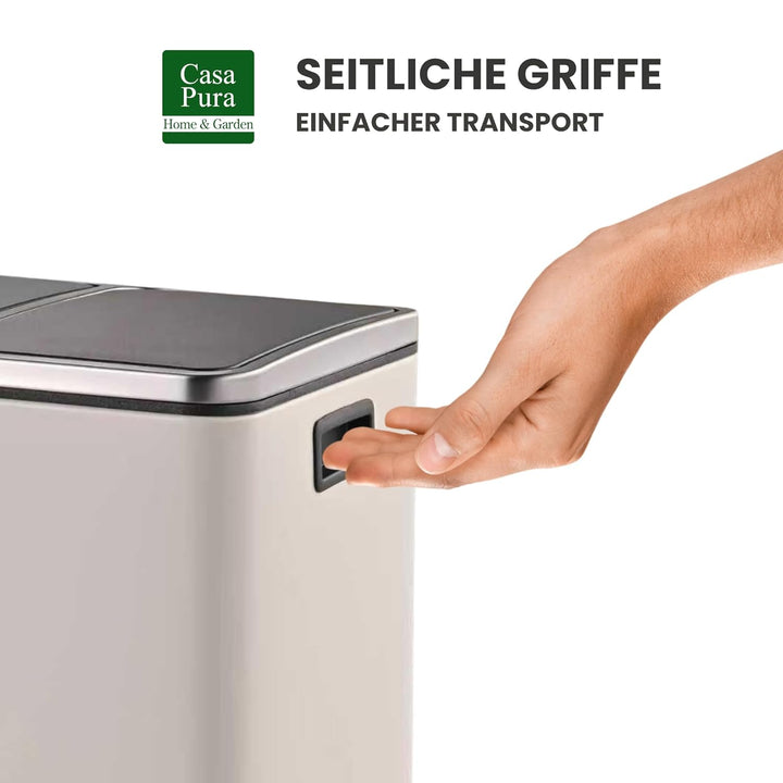 casa pura Floordirekt Mülleimer Küche 2×15L Weiss | 2-Fach Mülltrennsystem, Treteimer Küche, Metall,