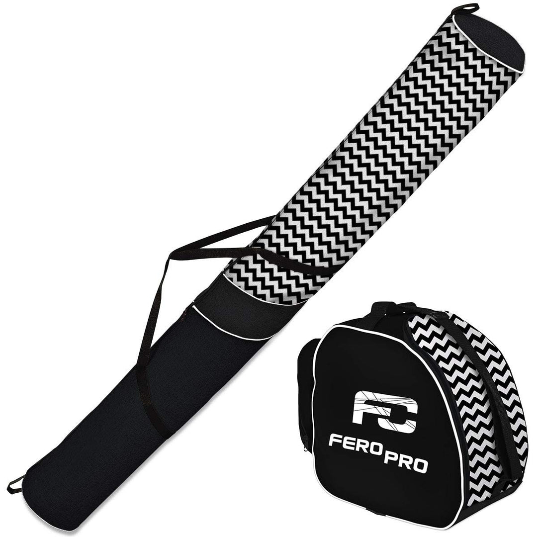 Ferocity Premium Set Skitasche und Skischuhtasche für 1 Paar Ski-Stöcke-Schuhe-Helm [053] Zickzack,