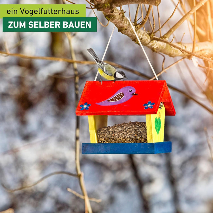 Windhager Vogelfuttersilo-Bausatz Woodpecker, Vogelhaus Futterstation, inklusive Farbset zum Bemalen