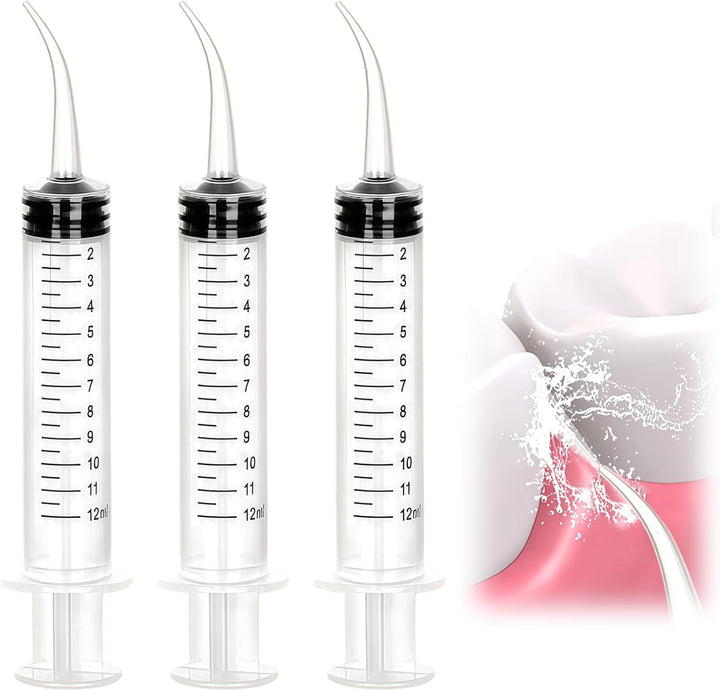 3 Kunststoffspritze, 12 ml, mit Skala, wiederverwendbar, Bewässerung, gebogene Spritze, zur Reinigun