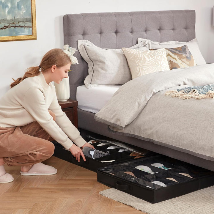 Lifewit Unterbett-Schuh-Organizer, 1 Packung (12 Paar), 10,9 cm hoch, Stoff-Schuhbehälter, faltbare