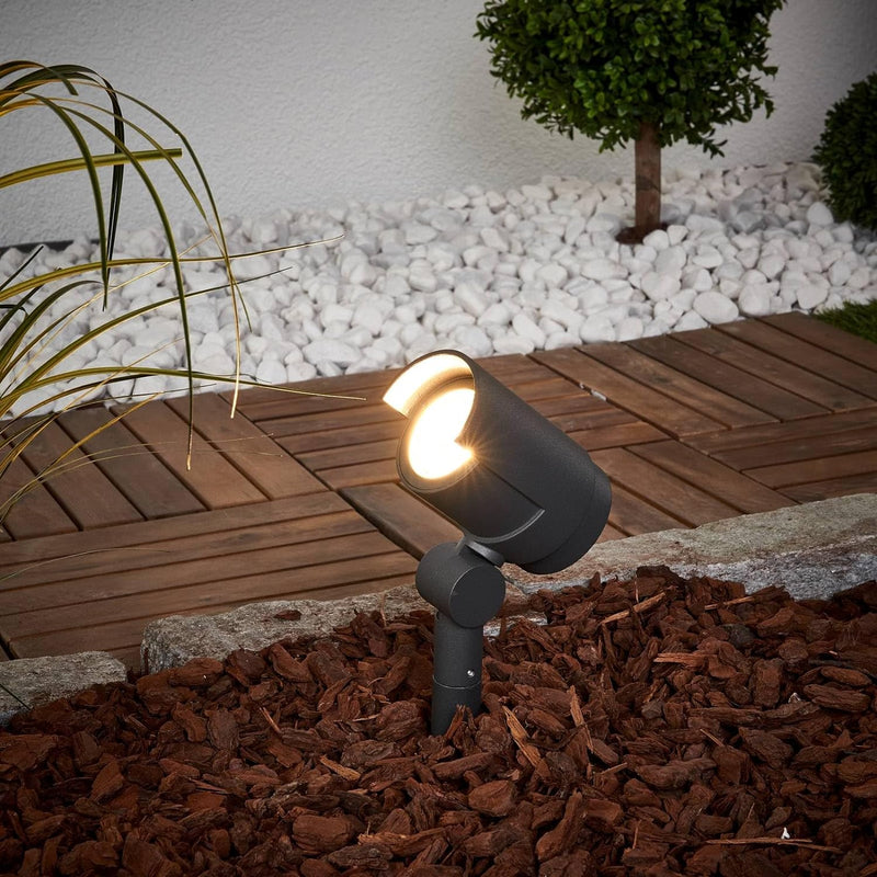 Lucande LED Gartenstrahler mit Erdspiess, schwenkbar, Erdspiessstrahler strahlwassergeschützt IP65,