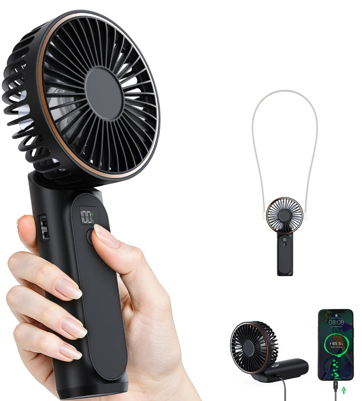 Tragbarer Mini-Ventilator Mit 4000mAh LED-Display, 180° Verstellbar und Wiederaufladbar - 6 Geschwin