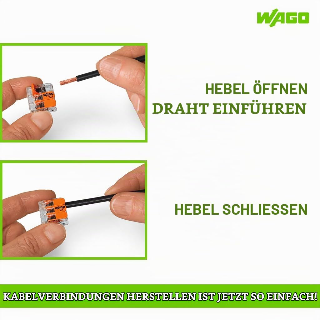 Wago Klemmen der Serie 221-413 Hebelklemmen Dosenklemmen Verbindungsklemmen Klemme Steckklemmen Pack
