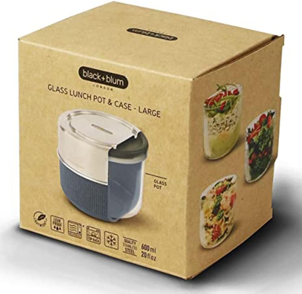 Black+Blum Lunchschale aus Glas | Schiefer | 600 ml | Borosilikatglas mit Schutzhülle aus nachhaltig