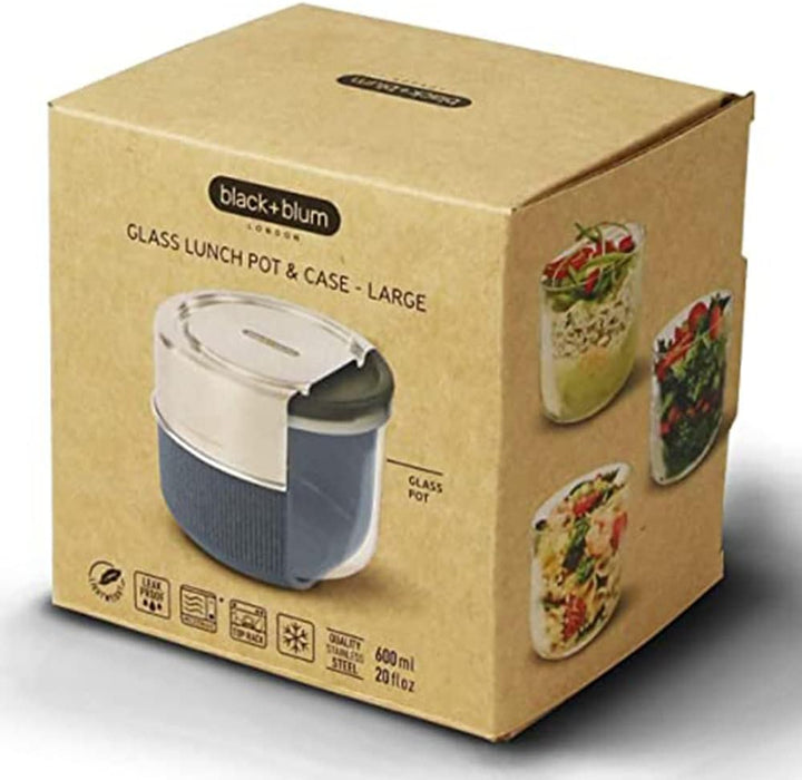 Black+Blum Lunchschale aus Glas | Schiefer | 600 ml | Borosilikatglas mit Schutzhülle aus nachhaltig