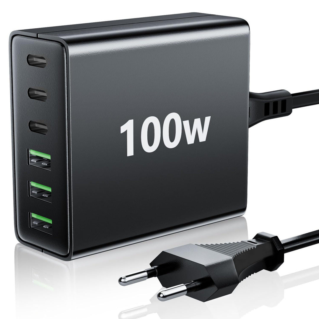 FINIBO USB C Ladegerät Mehrfach: 100W 6-Port Schnellladegerät mit USB-C und USB-A, Tragbarer USB C W
