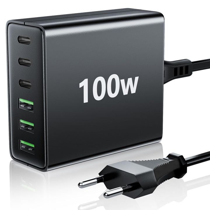 FINIBO USB C Ladegerät Mehrfach: 100W 6-Port Schnellladegerät mit USB-C und USB-A, Tragbarer USB C W