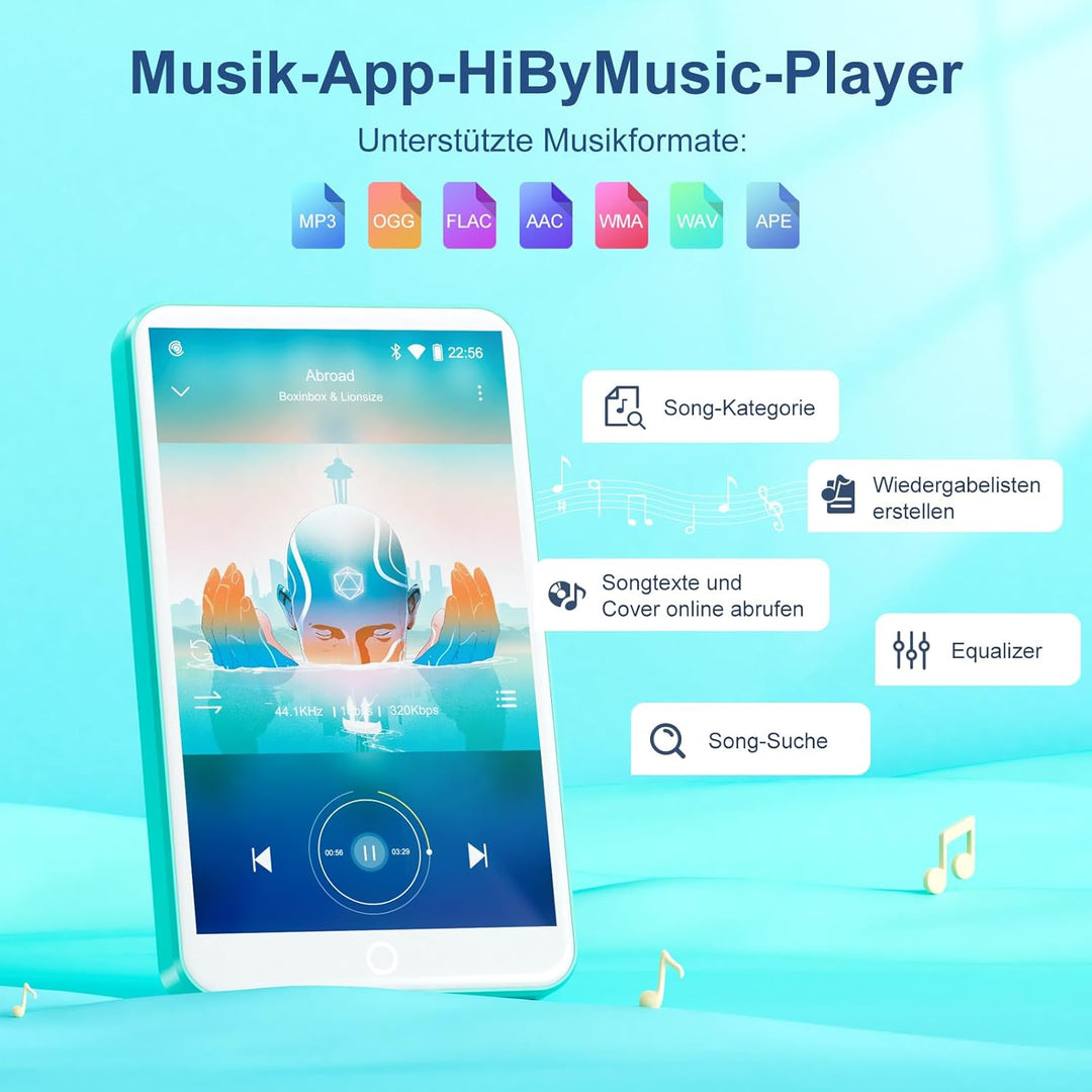 80GB MP3 Player mit Bluetooth und WiFi, Oilsky 4 Zoll 1080P Touchscreen Player, MP3 MP4 Musikplayer,