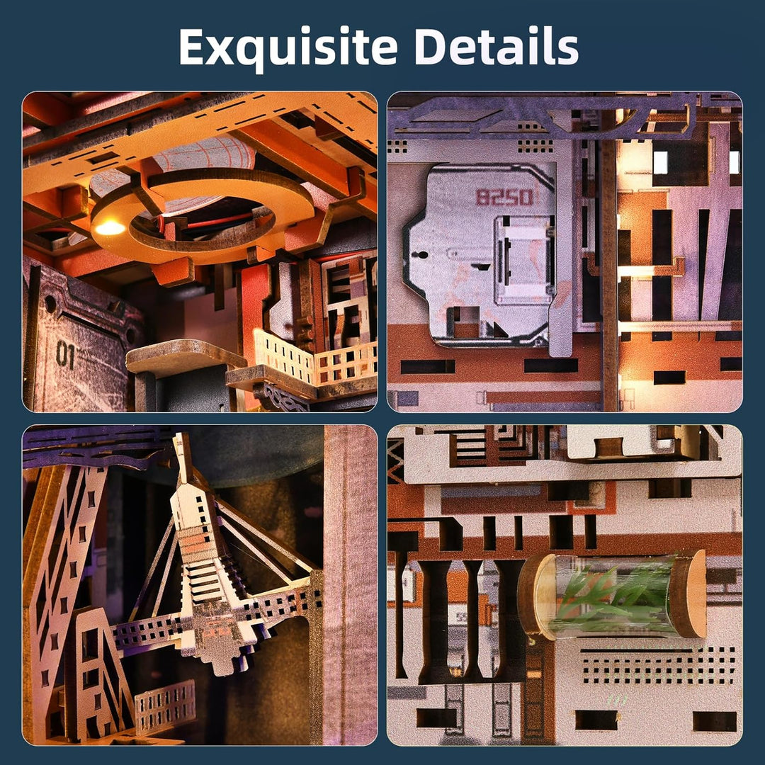 MiniCity Book Nook Bausatz, 3D Miniatur Puppenhaus Bücherecke Bausatz mit LED Licht und Staubschutzh