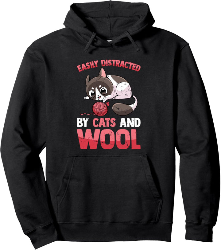 Leicht von Katzen und Wolle abzulenken, japanisches Kätzchen, Kawaii Pullover Hoodie
