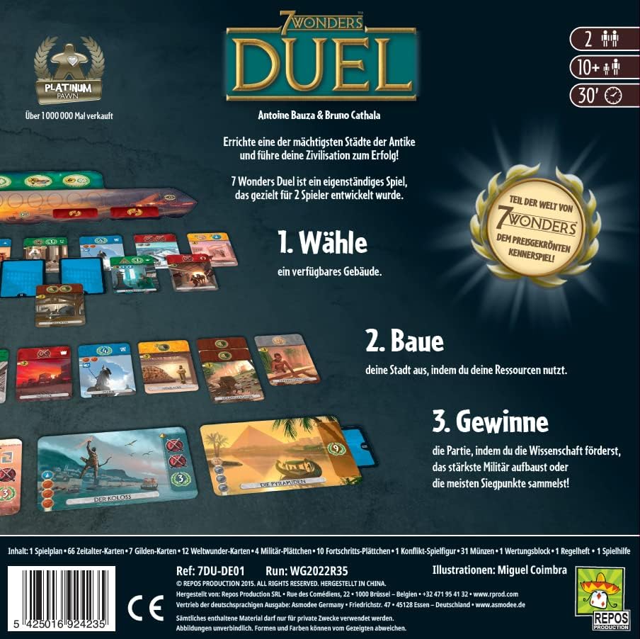 Asmodee 7 Wonders Duel, Grundspiel, Kennerspiel, Strategiespiel, 2 Spieler, ab 10+ Jahren, 30 Minute