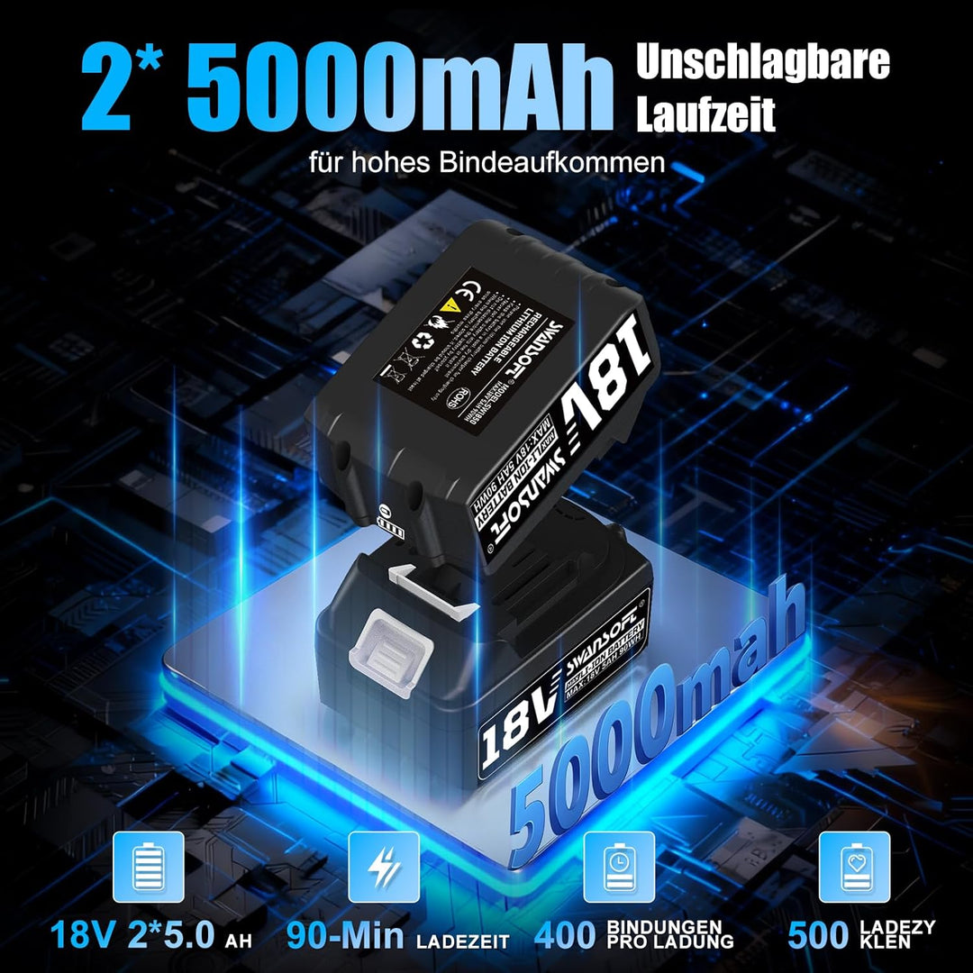 SWANSOFT Elektro-Umreifungsgerät für 14-16 mm PP-/PET-Band mit Digitaldisplay, 2 x 5000 mAh Akku, au