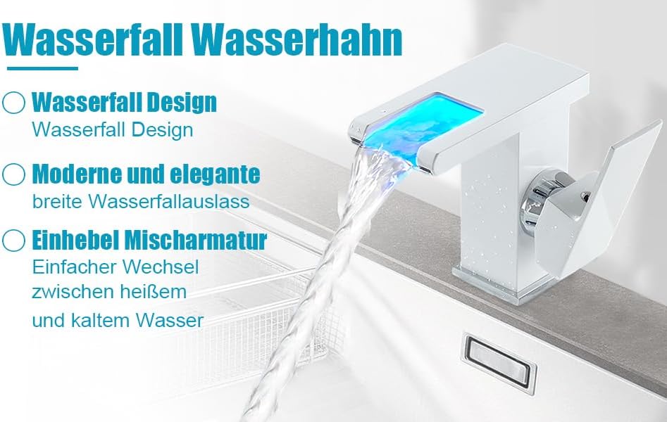 Wasserhahn Bad Waschbecken, Armatur Wasserfall, Kalte Und Heisse Armaturen, Badarmatur Mit 3/8" Heis