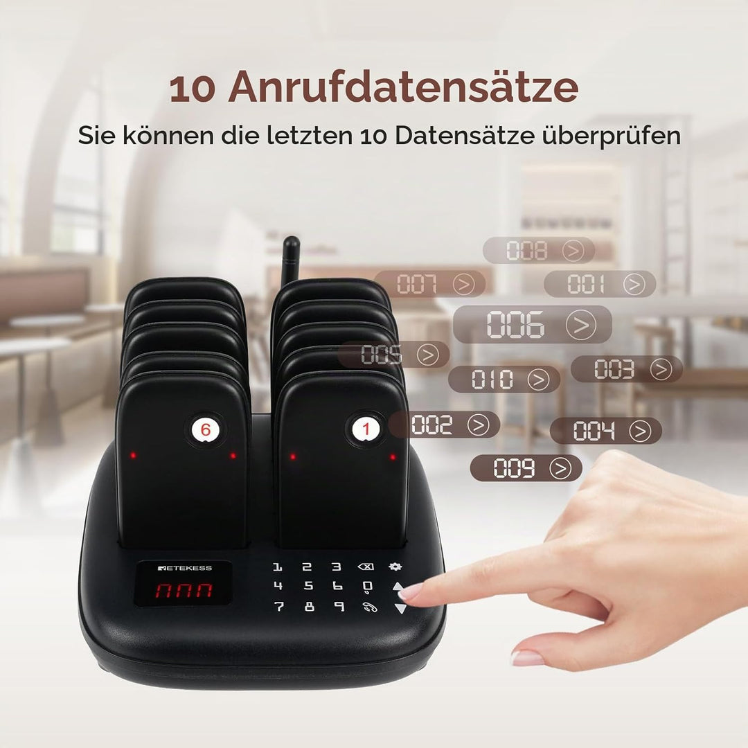 Retekess TD175S Pager Rufsystem, Aussenbereich 800m, 7 Rufmodi mit Vibration, Touch-Taste Leicht zu