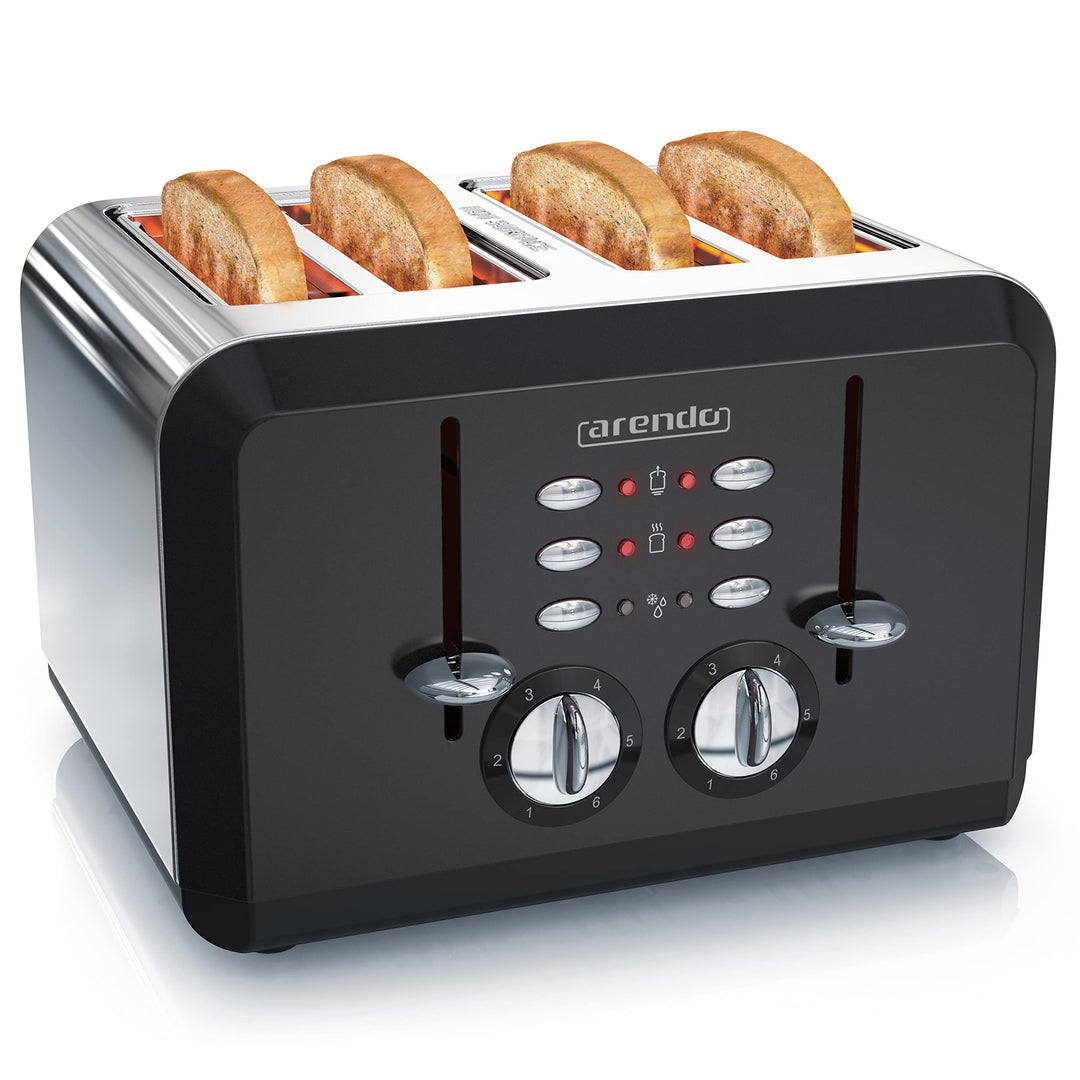Arendo - Automatik Toaster 4 Scheiben in Edelstahl - bis zu vier Sandwich und Toast-Scheiben - Bräun