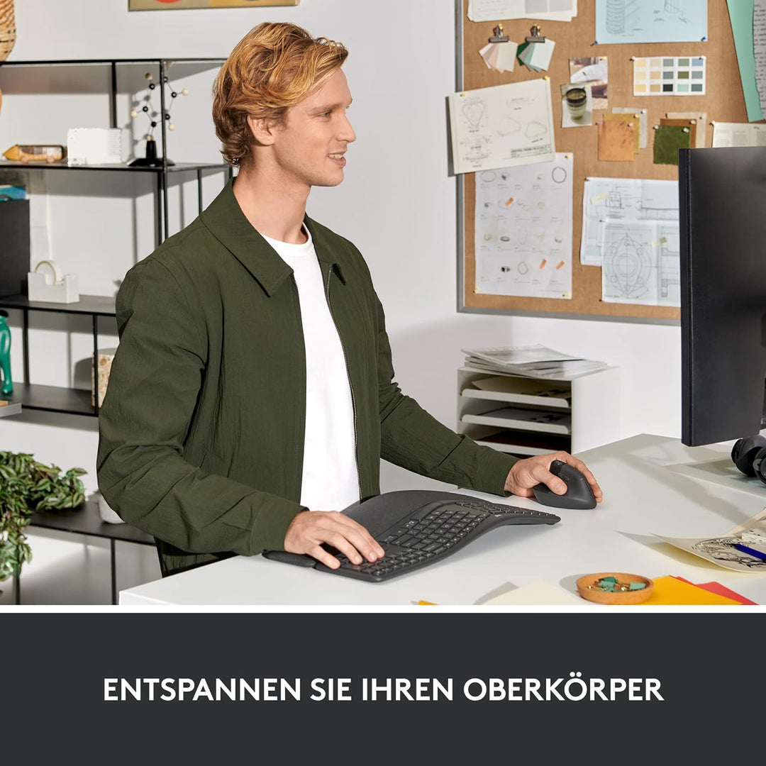 Logitech Wireless Ergonomical Mouse - Left Handed, Bluetooth, Grau, Linkshänder Grau Linkshänder Mau